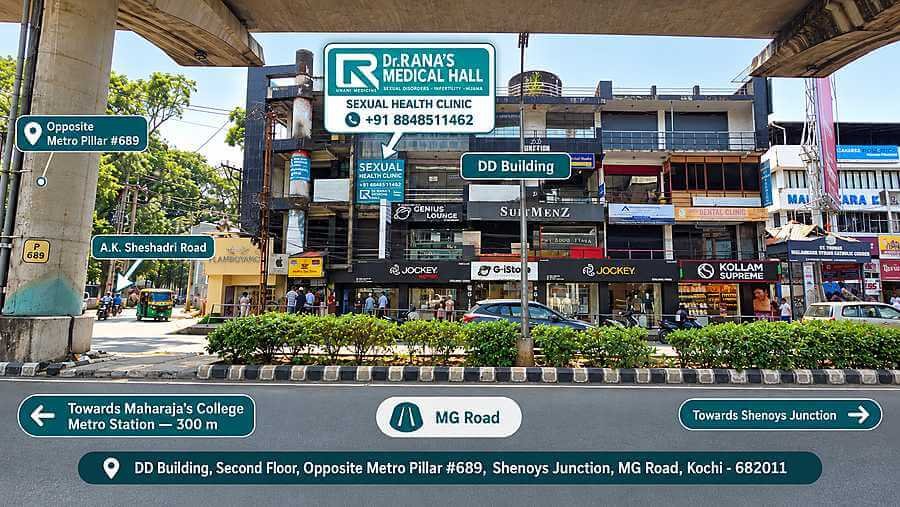 Location guide for Dr. Rana’s Medical Hall Kochi on MG Road